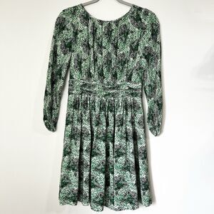 Boden Long Sleeve Selena Dress Green Black White Floral Viscose Women’s 4P